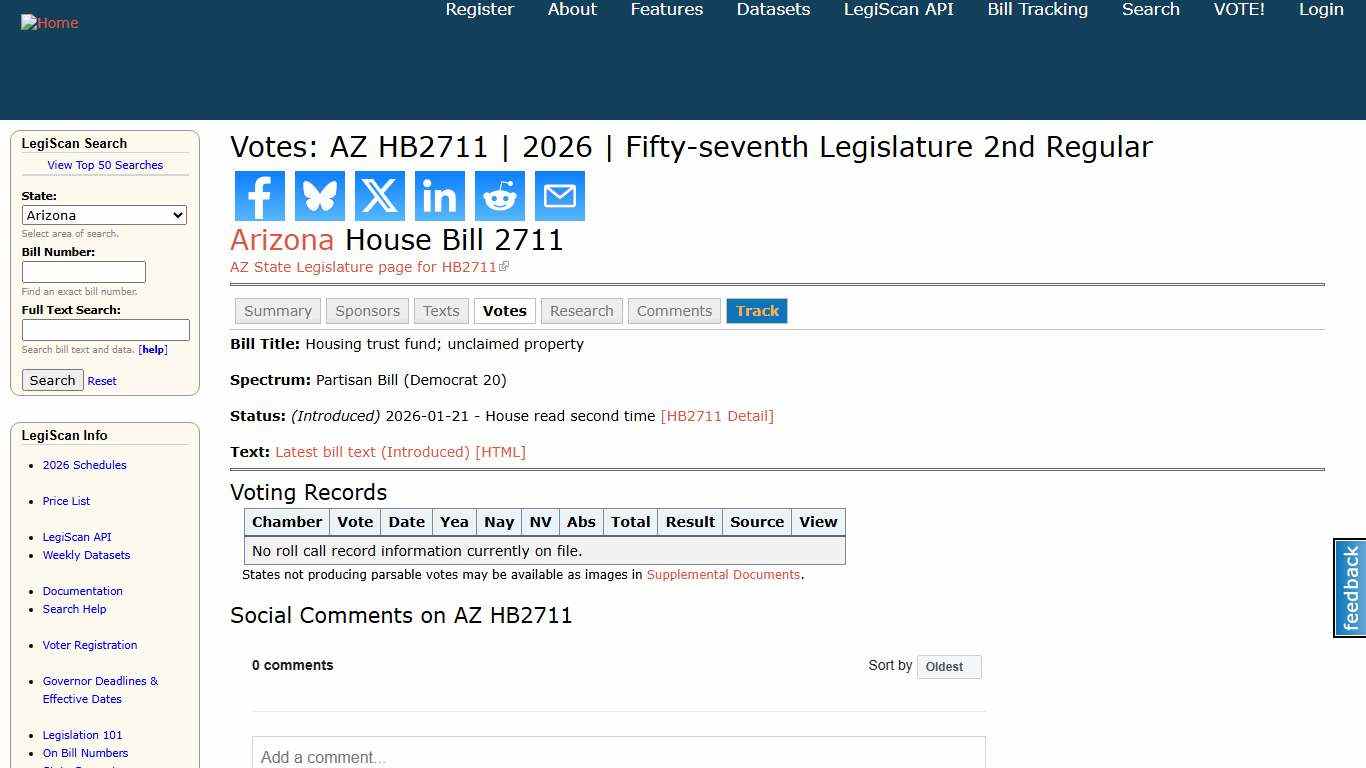 Votes: AZ HB2711 2026 Fifty-seventh Legislature 2nd Regular LegiScan